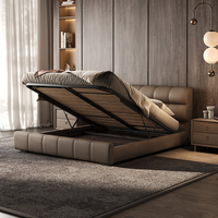 Lit double de luxe italien moderne en cuir véritable, cadre de lit capitonné, lit king size, mobilier de chambre principale, lit double design