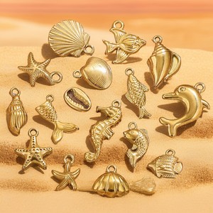 Amuleto de Estrella de Mar y Concha de Sirena Oceánica |   Colgante de Acero Inoxidable Chapado en Oro PVD de 18K para Hacer Joyas DIY, para Pulseras y Collares - Product Image 1