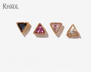 RAKOL EP2628 Boucles d'oreilles triangle 14k en plaqué or avec pierres colorées - Product Image 3