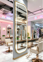 Miroir de Coiffure LED Style Moderne avec Table et Lumières en Verre – Mobilier Personnalisé pour Salon de Coiffure, Maquillage, École et Salon