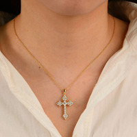 Collier pendentif croix en argent sterling 925 pour femme, style hip-hop rétro, entièrement serti de zircone, chaîne de clavicule, bijoux