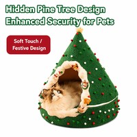 Lit pour chat en forme de sapin de Noël, maison douce en peluche pour chats d'intérieur, grande, lavable, festive, pour petits chiens et chatons