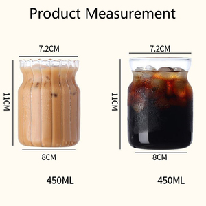 Botellas de Vidrio Acanalado Resistentes al Calor con Borde Ondulado, Vasos de Vidrio de Borosilicato de Alta Calidad <span class=keywords><strong>para</strong></span> Jugo, Leche y Café - Product Image 6