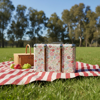 Valise vintage en carton imprimé de fleurs de palmier avec poignée, boîte cadeau de mariage personnalisée, boîte de rangement décorative