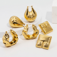 Pendientes de Aro de Acero Inoxidable con Baño de Oro PVD de 18K para Mujer, Impermeables, Geométricos Irregulares, Gruesos, Joyería que No se Deslustra