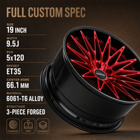 Jantes forgées Red Star 12 Black 3 pièces 19x9.5 5x120 ET35 6061 T6 personnalisées à déport profond pour VW