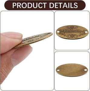 Étiquettes en métal faites à la main, en alliage, style antique, bronze, argent, ovales, pour tricot, couture, pendentifs, breloques, pour le bricolage - Product Image 6