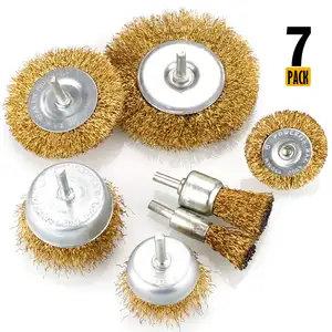 7pcs Wire Brush Polishing and Brass Paint Brush Bristle Copper Coated Painting Weld Cleaning Rough Surface Cleaning Industrial