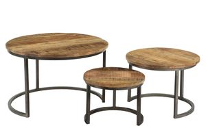 Juego de mesas de centro de hierro/madera de estilo moderno, juego de 3 mesas de centro redondas para sala de estar, colección a precio de mayoreo. - Product Image 3