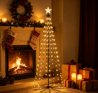 Guirlandes lumineuses de Noël en cascade avec étoile sur le dessus, guirlandes lumineuses LED pliables pour la décoration intérieure de Noël, mur, coin de la maison