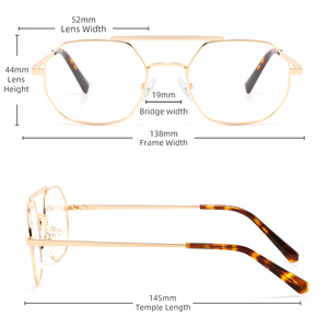 แว่นตากรอบแว่นสายตาสีทองแบบวินเทจสะพานคู่บางสไตล์ธุรกิจของผู้ชายสำหรับรูปหน้าเพชร - Product Image 5