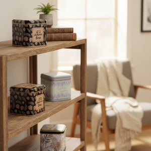 Square Tin Box Set 90x90x80 mm 0.6L (3 Pcs) Leaf pattern Sanabella Design - Product Image 3