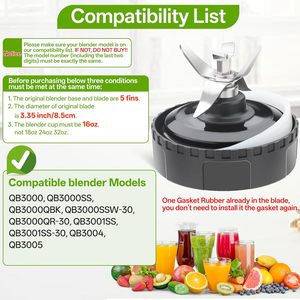 Ensemble de lames extractrices à 5 ailettes, pièces de rechange, lame de mixeur de 3,35 pouces/8,5 cm, compatible avec les mixeurs Nin-ja série Auto QB3000 - Product Image 3