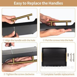 <b>Large</b> black wooden <b>tray</b> with metal handle, suitable for home use, decoration, storage, and hotel use, including fruit and snack - Product Image 4