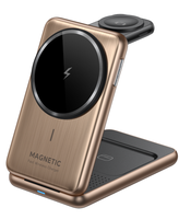 Dock Pengisian Daya Nirkabel Magnetik 3-in-1 Lipat Hot Qi2.2 25W, Casing Aluminium Alloy Brushed, Kompatibel dengan iPhone