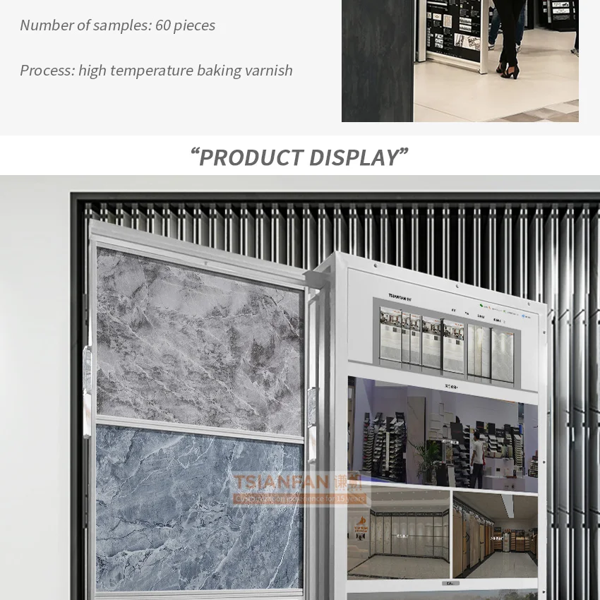 New style rotate metal granite sample large slab hard plank lumber rack pull-out frame quartz stone tile showroom display