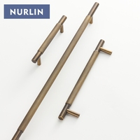 Poignées de meuble Nurlin en laiton massif, motif croisé diamanté, laiton antique, poignées de tiroir en T, 500 mm de long, disponibles