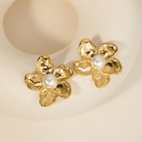 Boucles d'oreilles vintage CLIORO en perles d'imitation martelées et texturées, clous d'oreilles imperméables en forme de fleur, bijoux pour femme, cadeau