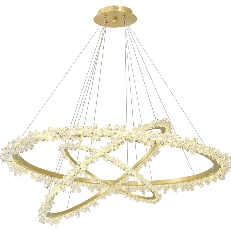 Hot Sell LED Round Crystal Circle Chandelier Ring Model Lighting Gold 1 Layer Pendant Lamp for Home Hotel