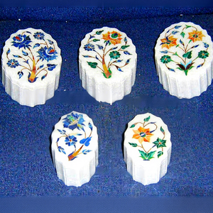 Boîtes décoratives pour la maison en marbre incrusté de fleurs, faites à la main - Product Image 1