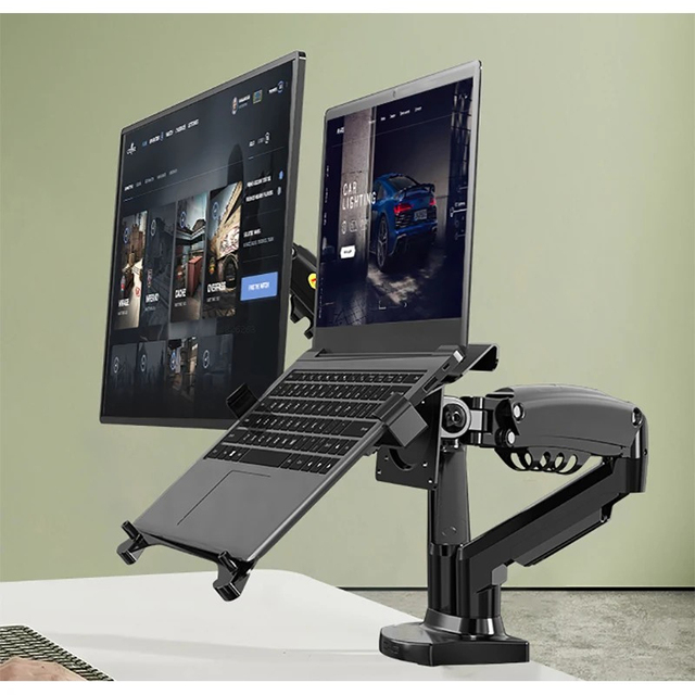 Wholesale Load 2-9kg Gas Spring Dual Arm for 17"-27" Monitor Holder+ 10"-17" Air Press Mount Stand Laptop Support