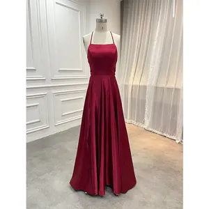 Vestido de dama de honra, vestido de dama de honra para vinho e vermelho com fenda lateral elegante