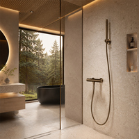 Ensemble de douche en cuivre laqué laiton brossé moderne avec mitigeur céramique trois voies, idéal pour hôtels, finition or rose pour salle de bain