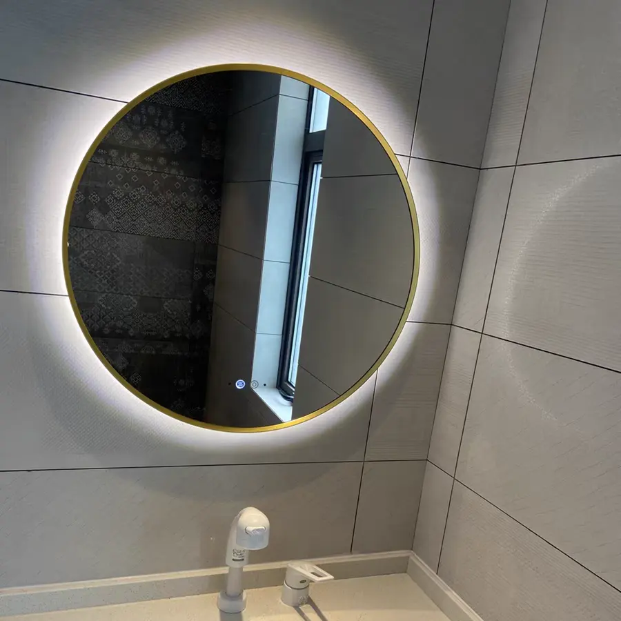 مرآة حمام دائرية قابلة للتعديل مع ضوء led بـ 3 ألوان قابلة للتعديل باللمس قابلة للتثبيت على الحائط مضادة للضباب