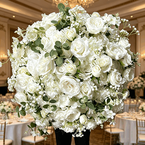 Promotion : boules de fleurs géantes en soie, 50 cm, 60 cm, 70 cm et 80 cm, orange brûlé et blanc, pour centres de table de mari - Product Image 1