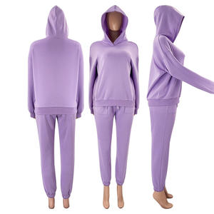 Özel Logo düz renk kadın 2-Piece rahat Jogger seti uzun kollu eşofman artı boyutu boş kazak seti - Product Image 2