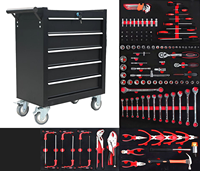 Chariot à outils roulant robuste noir à 5 tiroirs verrouillables en SPCC, logo personnalisable OEM, rangement portable pour garage et atelier