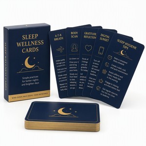Cartes personnalisées de techniques de bien-être pour le sommeil, impression avec bord doré, jeu de cartes avec boîte cadeau, vente en gros OEM pour les détaillants de produits de chambre et de <span class=keywords><strong>spa</strong></span> - Product Image 1