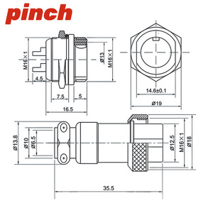 Conector de Aviación Pinch Gx16 de Montaje Inverso, 2, 3, 4, 5, 6, 7, 8 Pines, Macho y Hembra, Acero Inoxidable, IP66, 10A - Product Image 2