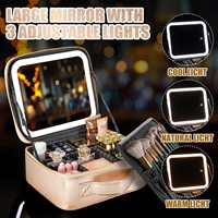 Trousse de Maquillage de Voyage en Cuir PU Imperméable Grande Taille avec Logo Personnalisé, Miroir LED Intégré pour Femmes