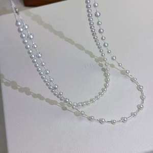 Collar de Perlas de Doble Capa de Plata S925, Perlas de Agua Dulce Aurora Casi Redondas de 3-5 mm, Collar de Cadena de Tamaños Graduados - Product Image 4