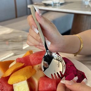 ส้อมช้อนสลัดสแตนเลส ดีไซน์แบบมีมุมโค้ง สำหรับพาสต้า ของหวาน เค้ก อุปกรณ์อาหารตะวันตก - Product Image 2