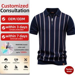 <span class=keywords><strong>Polo</strong></span> de Punto para Hombre, Estilo Business, Cuello Camisero, Media Cremallera, Diseño de Rayas Verticales, Formal, para Uso Diario, con Logotipo Personalizado - Product Image 1