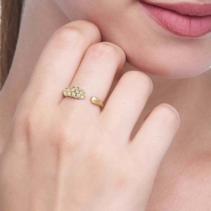 แหวนสไตล์ยุโรปอเมริกันเรียบหรู แหวนเปิดประดับเพชร 18K ทองสแตนเลส สำหรับผู้หญิง สวมใส่ได้ทุกวัน - Product Image 4