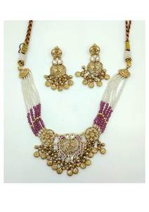 Conjunto de Collar de Oro Tradicional con Cuentas de Rubí y Diseño Antiguo, Joyería Nupcial con Pendientes Colgantes a Juego - Product Image 2
