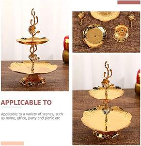Soporte de postre Floral dorado de <span class=keywords><strong>dos</strong></span> niveles para magdalenas, soporte de Metal para servir pasteles, decoración del hogar para fiesta de boda - Product Image 4