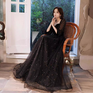 Black Evening Gown Sweetheart Neckline Empire Waist A-Line Chiffon Long Dress For Formal Events - Product Image 4