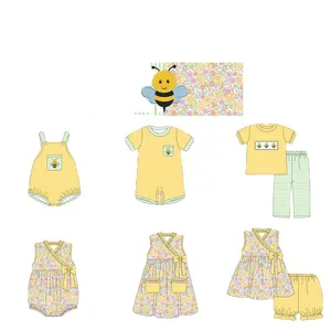 Conjunto de roupas de bebê, menino bonito estampa de abelha primavera e verão roupas de bebê manga curta top e calça longa roupas de bebê