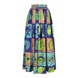 女性のカスタムデザインアフリカンプリントマキシラップフレアAラインミディロングスカートとドレス