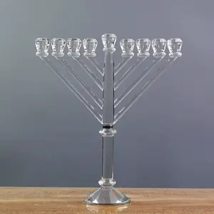 Cheap 9 arms small glass candle holder wedding crystal candelabra table centerpieces with glass tea light candle holder for sale