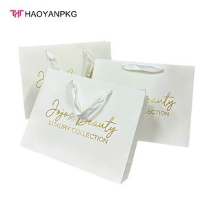Sacs shopping <span class=keywords><strong>en</strong></span> papier couché avec logo personnalisé <span class=keywords><strong>en</strong></span> or, pour collection de beauté, écologiques, durables, avec poignée <span class=keywords><strong>en</strong></span> ruban, emballage cadeau - Product Image 3