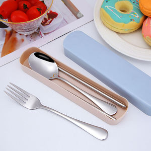 Portable Reusable Stainless Steel Chopsticks Spoon Fork Cutlery Set with Wheat <b>Box</b> - Product Image 5