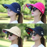 Chapeau de soleil pour femme avec visière, protection UV, respirant, noir, décontracté, été, pêche, plage, queue de cheval, large bord