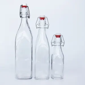 Swing Top-Botellas de vidrio transparente con tapones, botellas de vidrio con tapa abatible, para elaboración de cerveza, vino, aceites