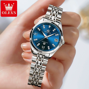 Reloj de pulsera OLEVS 9801 para mujer con escala de diamantes, fecha automática, reloj mecánico automático, elegante y lujoso, de acero inoxidable. - Product Image 5
