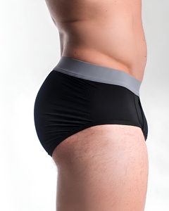 Caleçons boxeurs mi-taille pour hommes, noirs unis, en coton tricoté et élasthanne, respirants - Product Image 4